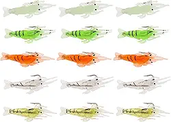 15 peças de isca de camarão de plástico macio, isca de pesca macia artificial para camarão, anzol, camarão para pesca de água doce e salgada (várias cores)