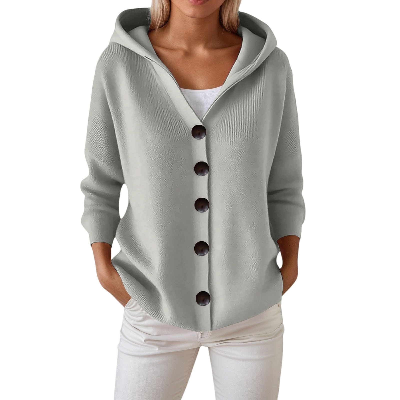 Womens Open Front Cardigan Sweaters Fall Long Sleeve Cable Knit Sweater Fashion V Neck Button Down Outwear Warm