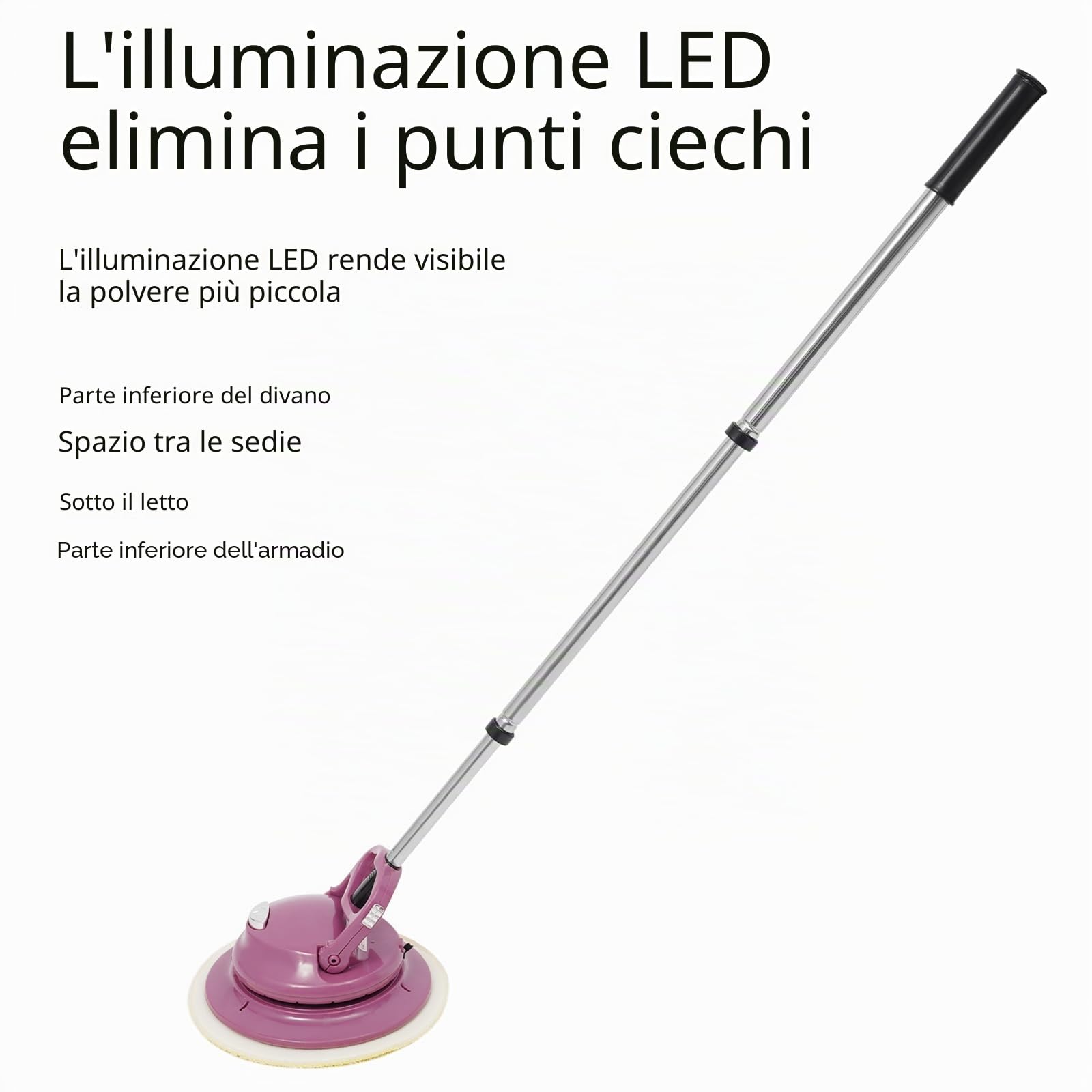 Mocio elettrico senza fili, 1800 mAh, spazzola elettrica per pavimenti, diametro 24 cm, manico retrattile, rotazione a 360 gradi, detergente per pavimenti e lucidatrice per cerare, pulire a secco