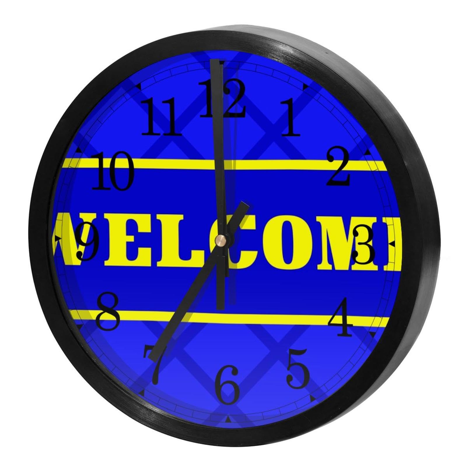 Horloge murale ronde pour maison et cuisine au design bleu et jaune