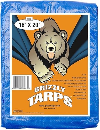 image for Grizzly Tarps by B-Air 16' x 20' Large Multi-Purpose Waterproof Heavy 
