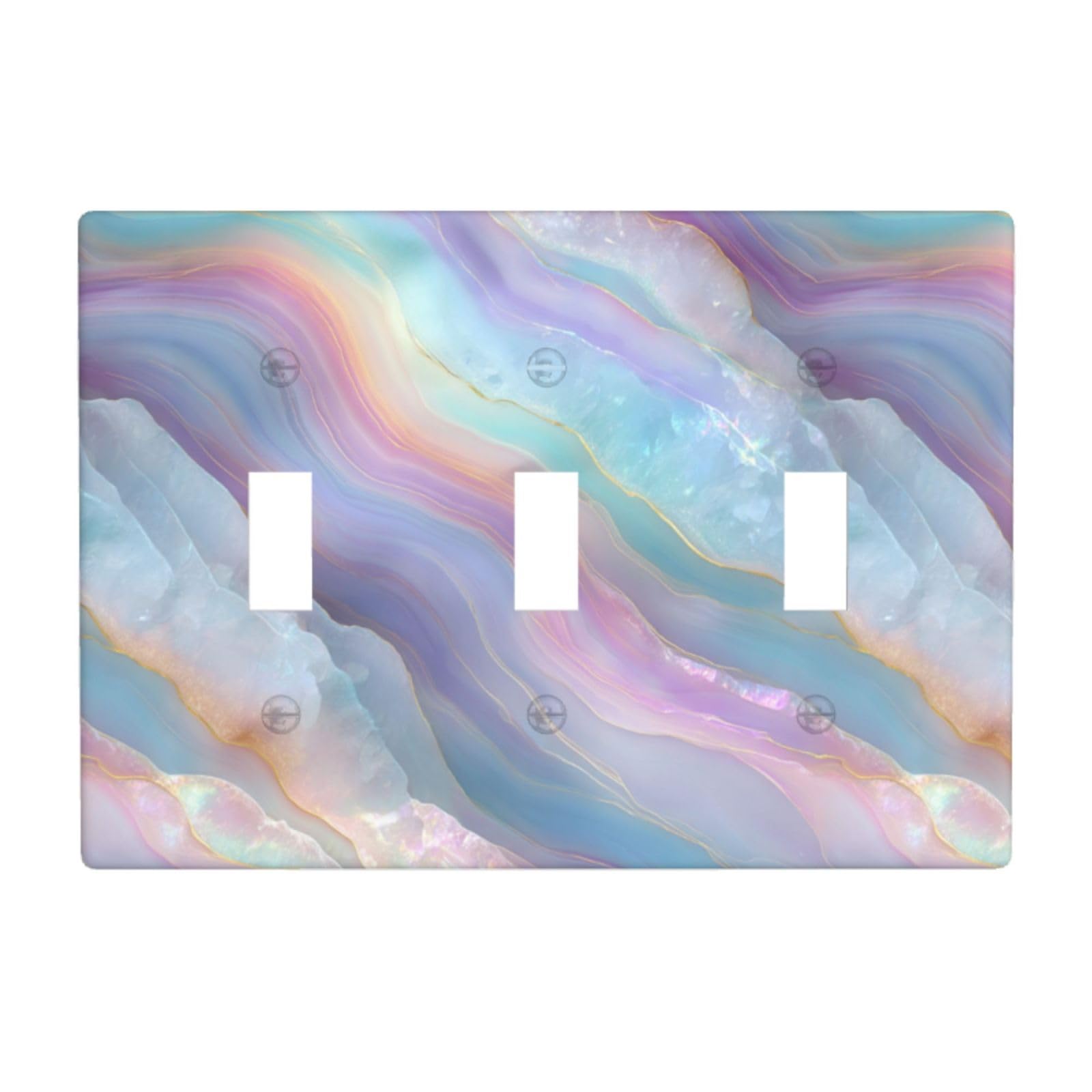 Luminous Agate Pattern Pastel Rainbow Light Switch Covers 3 Gang Triple Toggle Wall Plate Switchplate Electrical Faceplate for Bathroom Kitchen Bedroom Decor