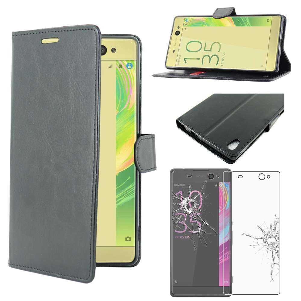 ebestStar - Cover Compatibile con Sony Xperia XA Ultra, XA Ultra Dual Custodia Portafoglio Pelle PU Protezione Libro Flip, Nero + Pellicola Vetro Temperato [Apparecchio: 164 x 79 x 8.4mm, 6.0