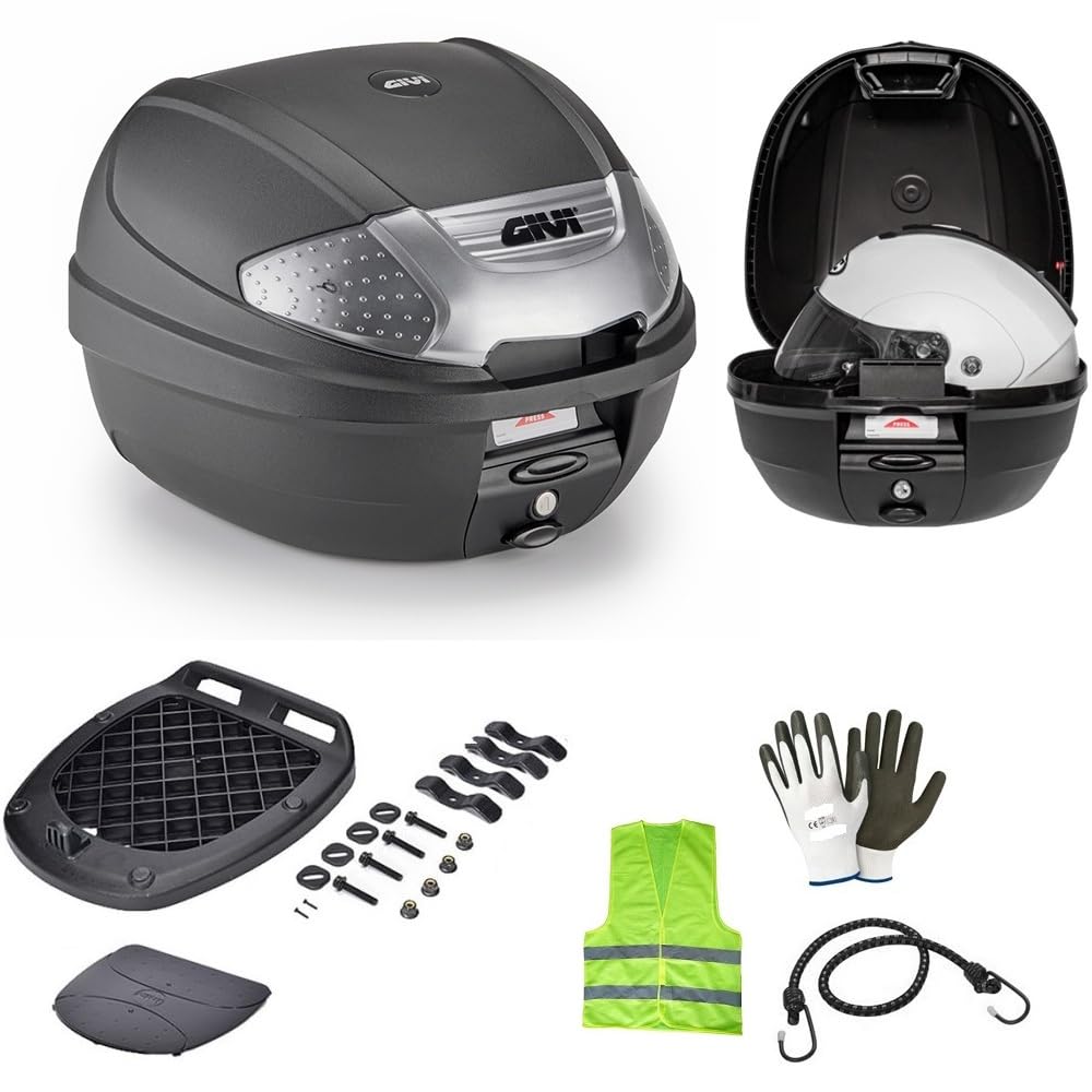 BAULETTO PICCOLO PER MOTO SCOOTER 30LT NERO 1 SOLO CASCO COMPATIBILE CON HUSABERG FE 550 E BAULE COMPLETO DI PIASTRA E KIT MONTAGGIO PER STAFFA PORTAPACCHI POSTERIORE 41X40X30CM