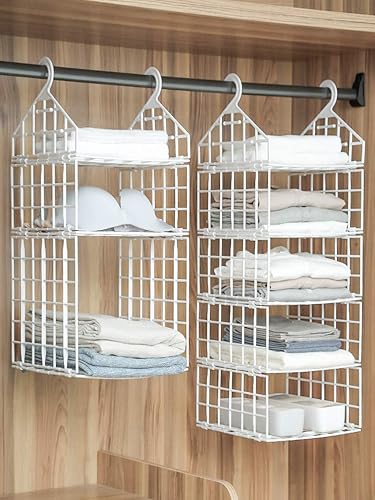 Miniatura 9 de Booluee organizador de armario de plástico para colgar, armario plegable, estante de almacenamiento plegable de múltiples capas, organizador de
