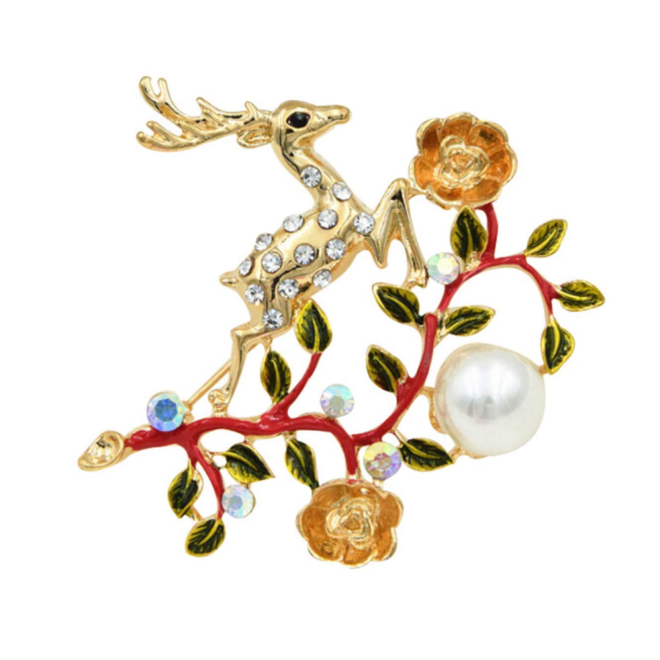 Classic Cute Deer Brooch Animal Female Factory Black Price Brooch Jewelry Gun Punch and Simulated Pearls,Colour Name:Golden (Color : Golden)