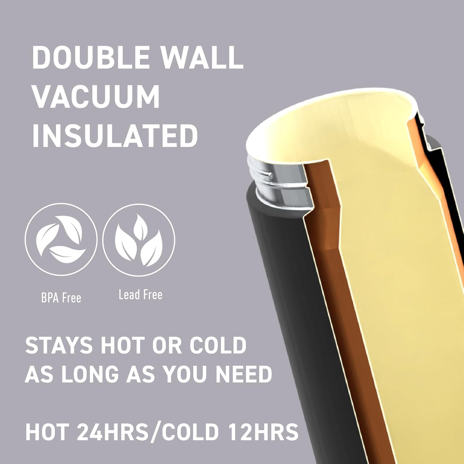 Asobu 20oz Ceramic Lined Insulated Water Bottle for Hot and Cold Drinks with 2-in-1 lid - Durable Travel Bottle with Leak-Proof Lid, Double-Wall Stainless Steel, Keeps Flavors True - Image 4