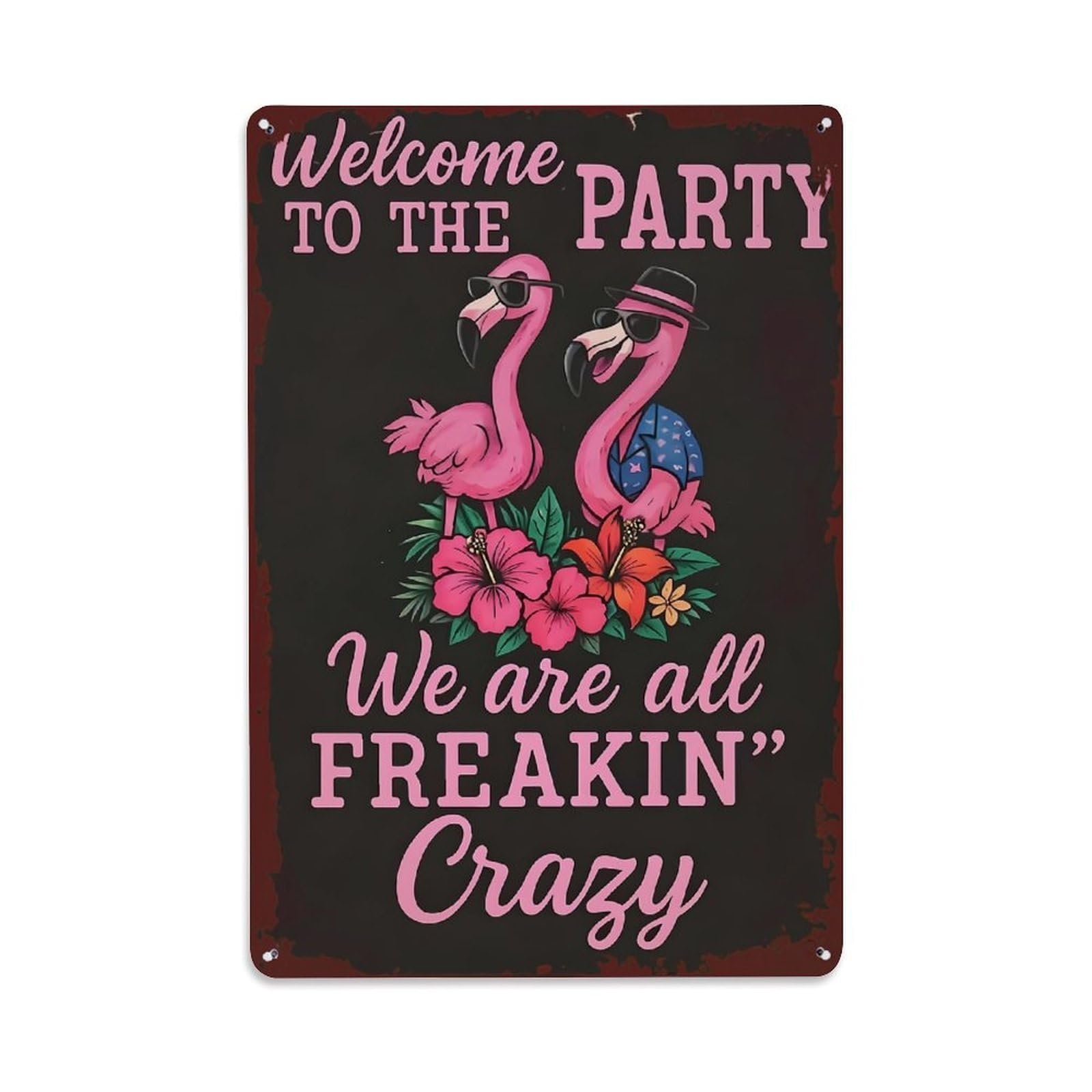 Jdyaojiesheng Vintage Flamingo Party Welcome Sign Art Tin Sign Retro Metal Wall Decor Metal Poster, Home Bar Garage Farmhouse Cafe Wall Art Decoration 8X12inches