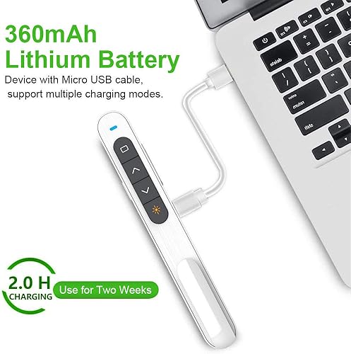 Miniatura 3 de KNORVAY N76 Green Presentation Clicker Control remoto inalámbrico recargable con luz verde, puntero de presentación de 330 pies Soporte de avance de