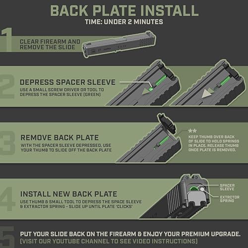 Miniatura 5 de Milspin Placa trasera deslizante compatible con Glock Gen 1-5, modelos G17 19 21 22 23 24 26 27 29 30 31 32 34... 41 45 47 Joder Alrededor Descubrir