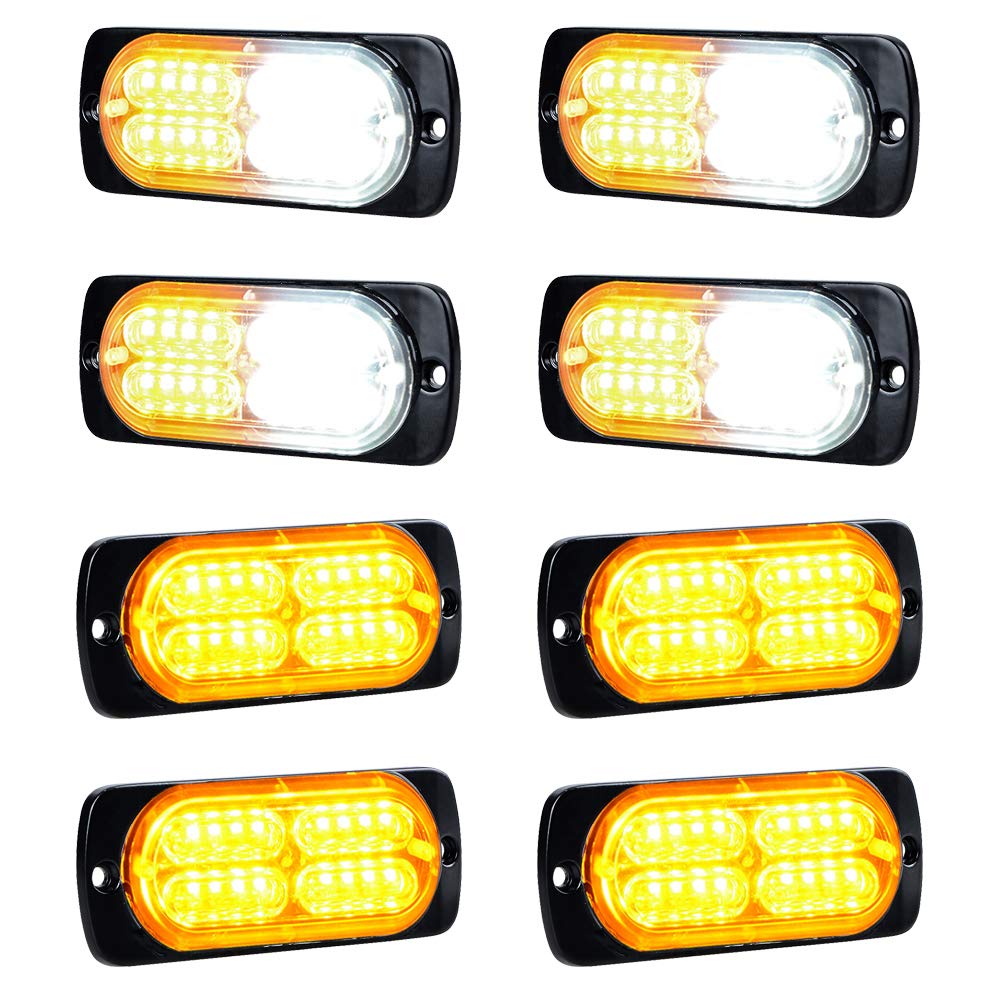 8Pcs 20-LED Caution Emergency Beacon Warning Hazard Flash Strobe Light Compatible with Car POV Construction Tow Truck Van Vehicle (4X White Amber and 4X Amber)