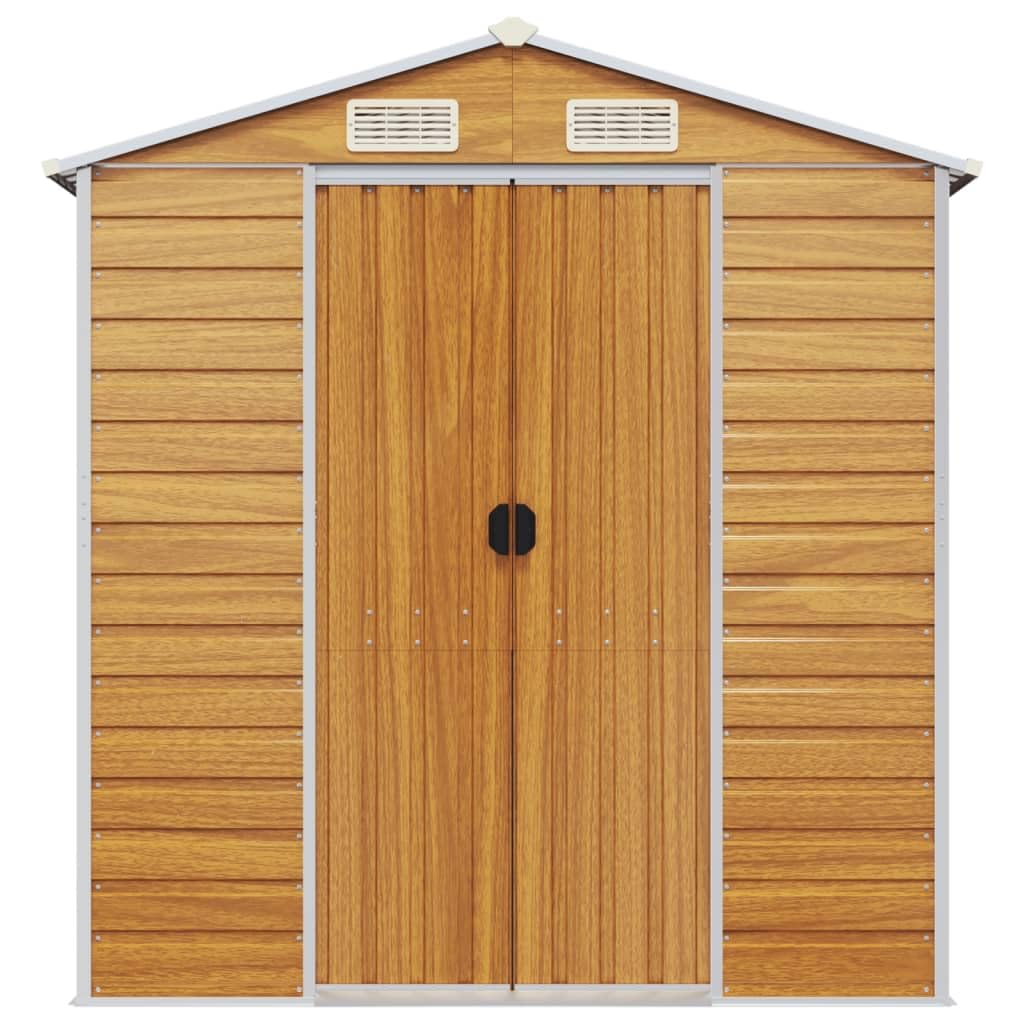 Casetta porta attrezzi marrone chiaro, 191 x 895 x 198 cm, in acciaio zincato, con maniglie, drenaggio del tetto obliquo, 4 aperture di ventilazione, spazio per attrezzi e tosaerba, marrone