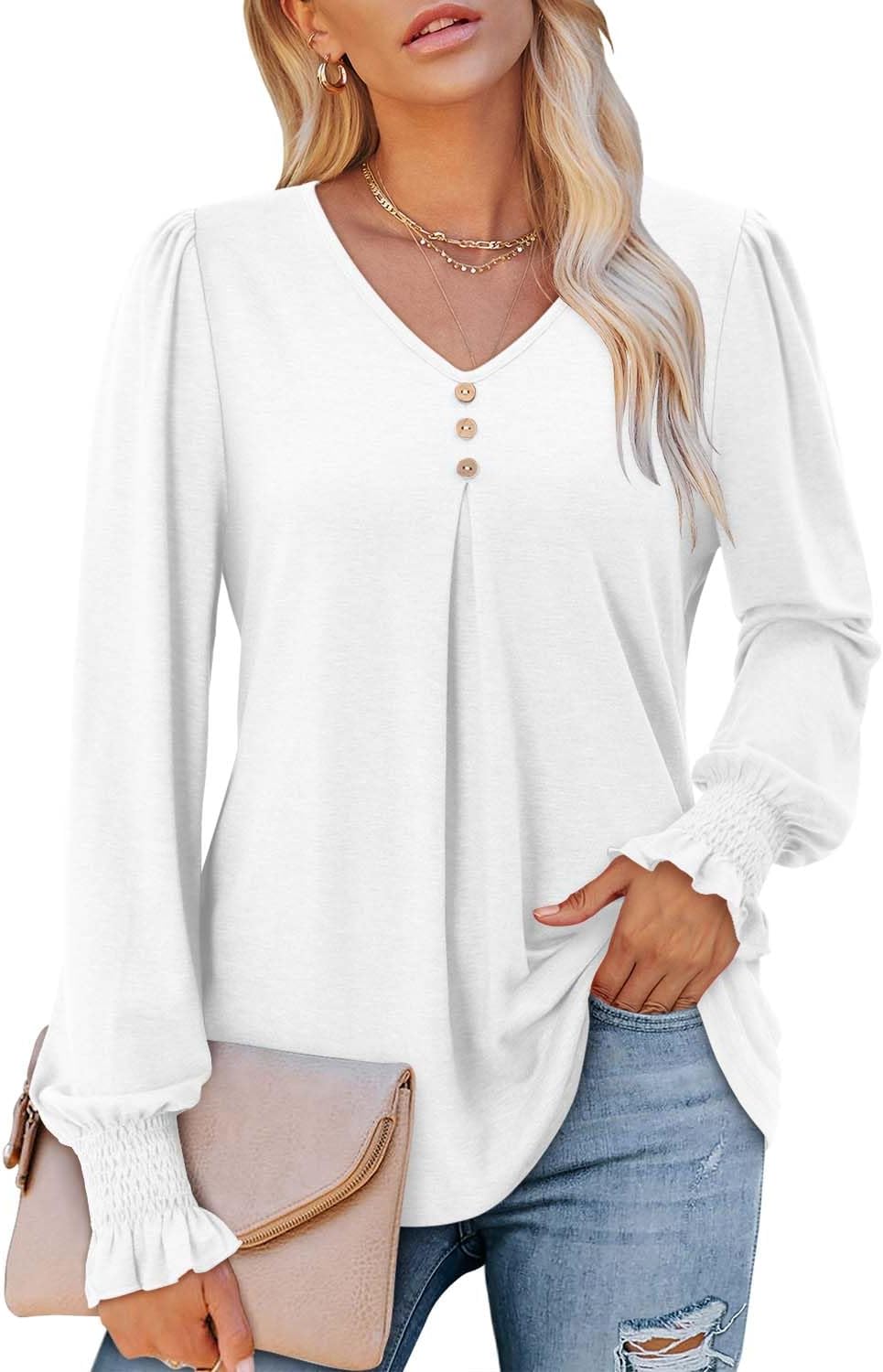 Angerella Long Sleeve Shirts for Women Comfy V Neck Fall Tops Dressy Casual Blouses Trendy Tunic Tops for Leggings S-3XL - Image 2