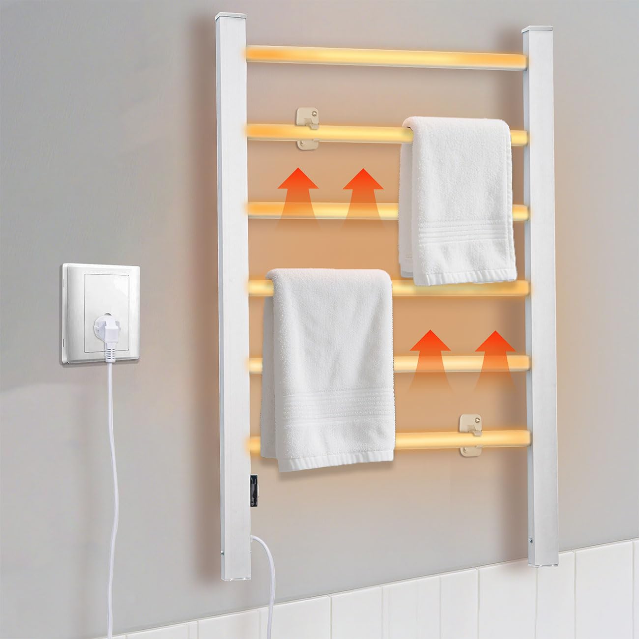 ideoon Elektrischer Handtuchtrockner 105 Watt, zum Aufstellen und Aufhängen - freistehend & wandmontierbar - Schnelle Trocknung & warme Handtücher