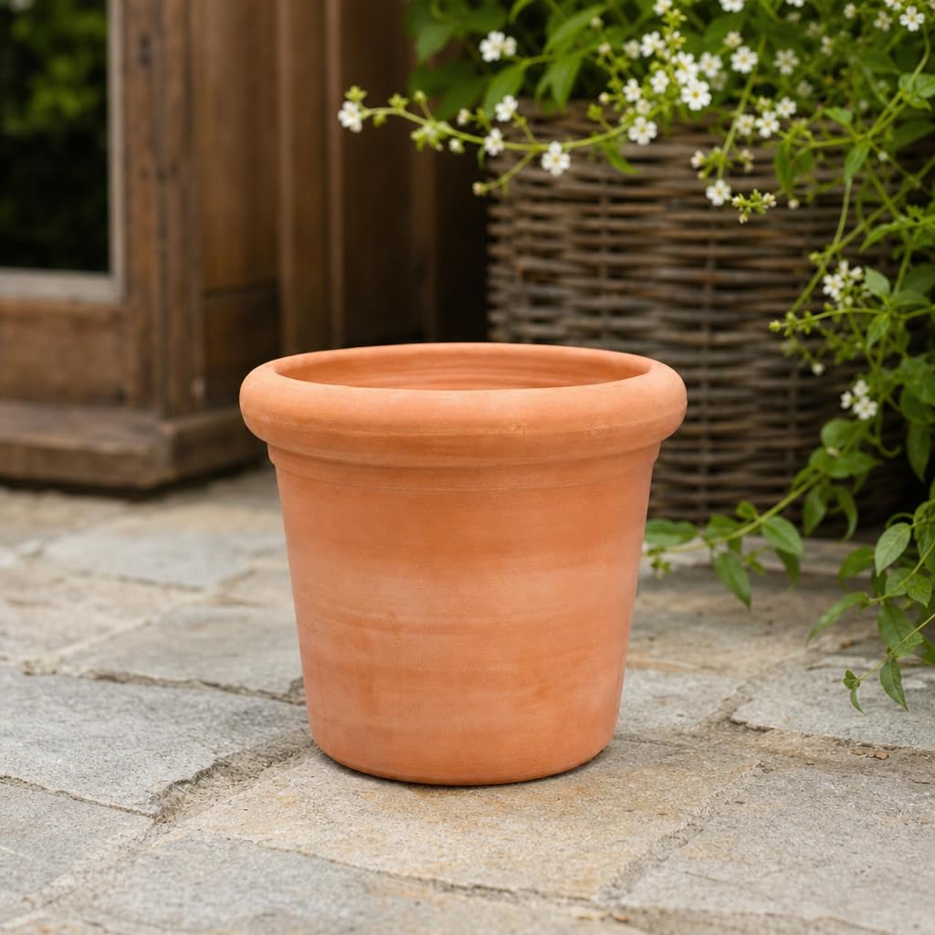 Palatina Werkstatt Pot de fleurs cylindrique en terre cuite 23 cm avec trou de drainage - Pot de fleurs méditerranéen en terre cuite