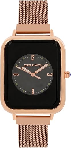 Joker &amp; Witch Utopia 35mm Black Dial 18mm Rose Gold Steel Mesh Watch for Women