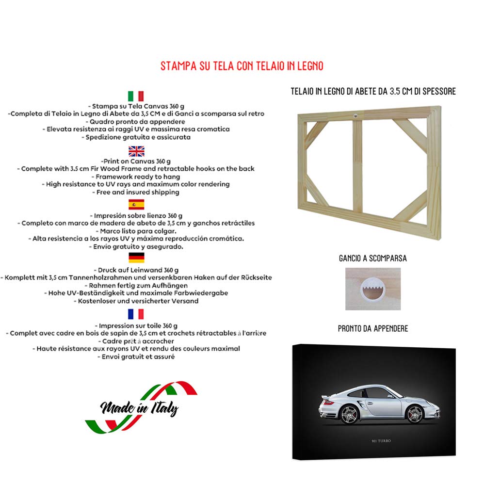 Quadro Stampa su Tela con Telaio in Legno Rogan, Mark Porsche 911 Turbo 997 2007 Misura 70x50 CM