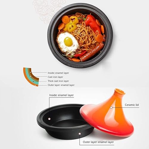Miniatura 3 de Olla de cerámica de hierro fundido esmaltado Tangine con tapa, olla de hierro fundido de 10.6 in para diferentes estilos de cocción y ajustes de