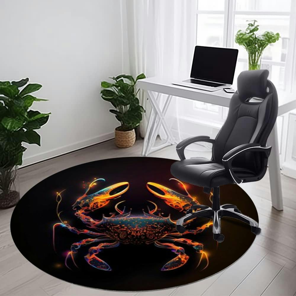 Computer Office Chair Mat Rug Gaming Desk Chair Mat For Hardwood Floor Carpet 4ft Round Circle Area Rug For Bedroom 48"x48" Moon Phases Astrology Celestial Symbols 3 D Rug