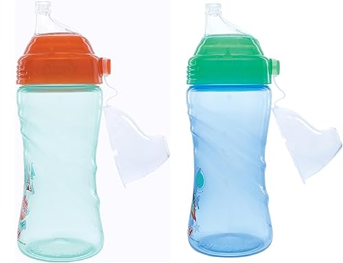 Miniatura 4 de Nuby No Spill Printed Thirsty Kids - Vaso deportivo antiderrames con boquilla suave y tapa, 12 onzas, más de 12 meses, paquete de 2, rosamorado