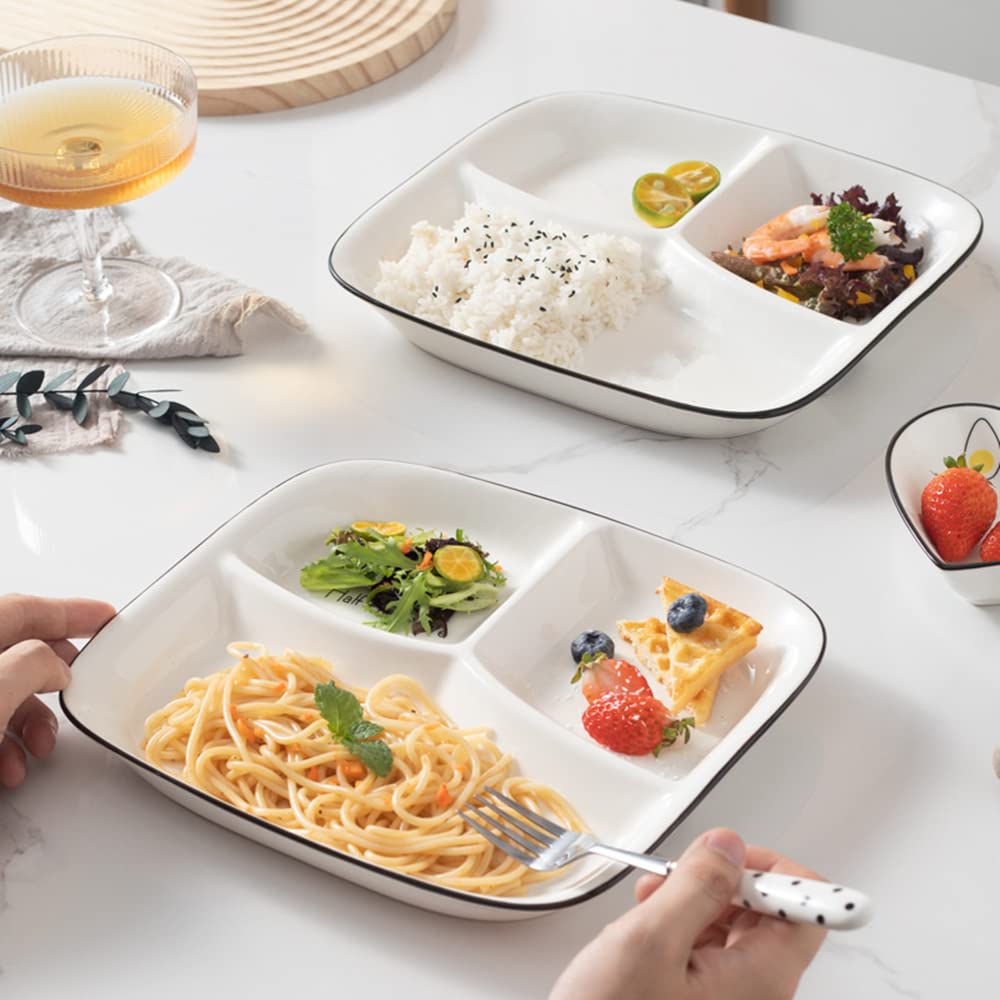 Piatto 3 Scomparti Ceramica, Controllo Porzioni, Nutrizionale Con Divisori per Adulti e Dimagrire