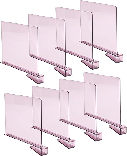 Sooyee Paquete de 8 separadores de estantes acrílicos transparentes violetas, perfectos para armarios, cocina, dormitorio, organización de