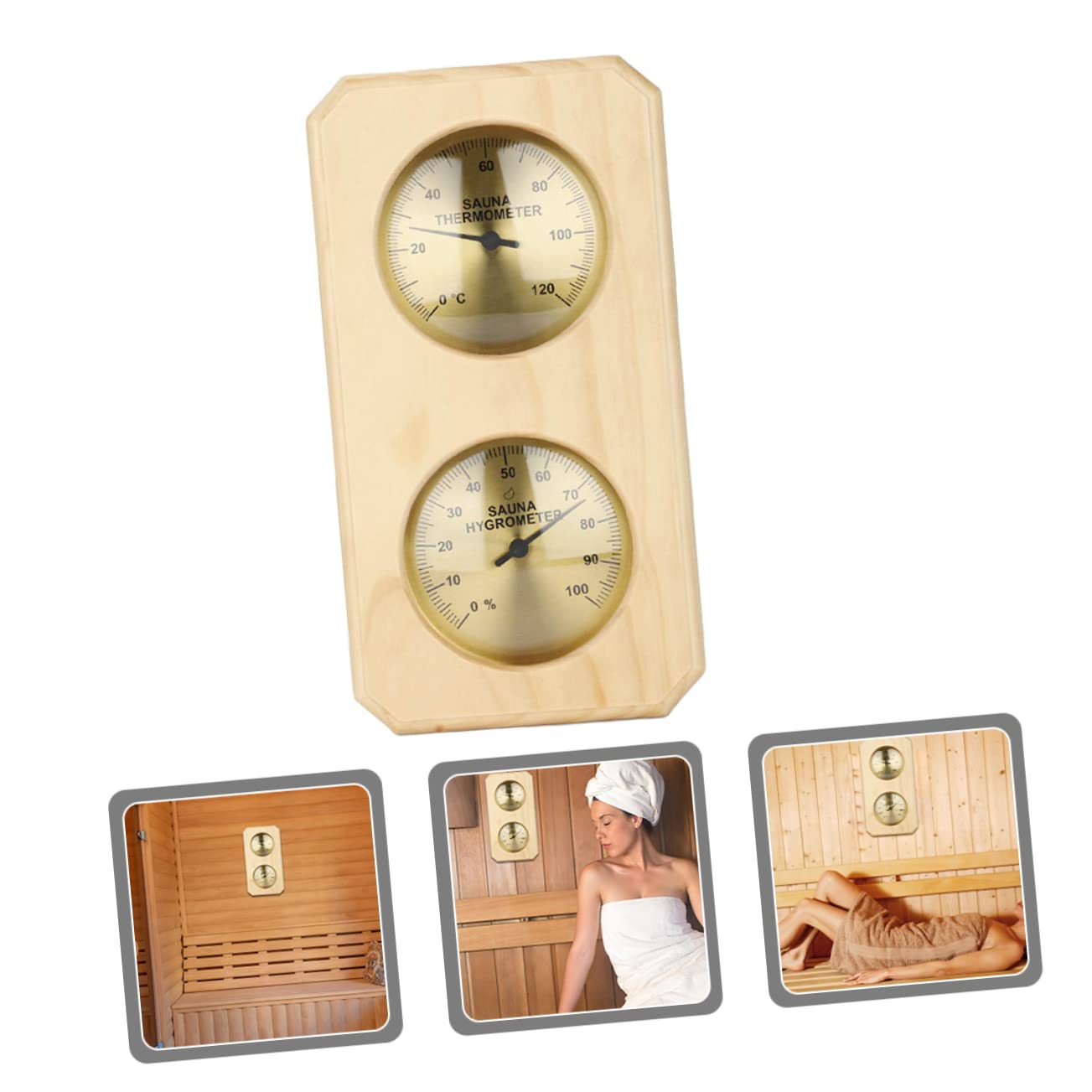 Happyyami Termometro Igrometro 0-120℃ in Legno per Sauna Misuratore di Umidità e Termostato Interno, Lettura Rapida