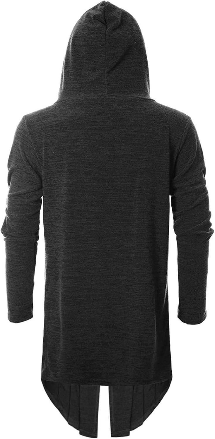 GIVON Mens Hooded Cardigan Ruffle Shawl Collar Drape Cape Overcoat with Pockets & Oversized Hood - Image 3