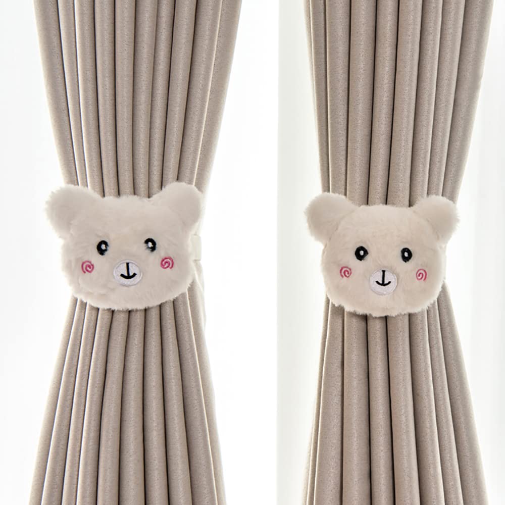ONECHANCE 1 Pair Cartoon Curtain Buckle Tie Back Curtain Holdbacks Plush Curtain Buckle for Kids Child Nursery Room Window Decorations Color Bear White Size 1 Pair