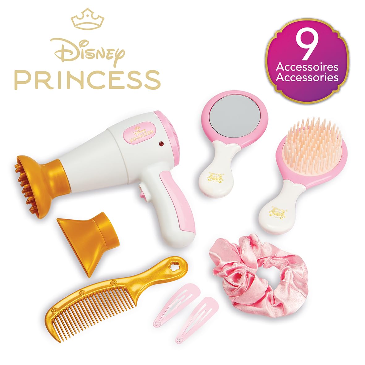 Smoby - Princesas Disney - Set de Peluquería - Juguete de Imitación - 9 Accesorios - Luces y Sonidos - A partir de 3 Años