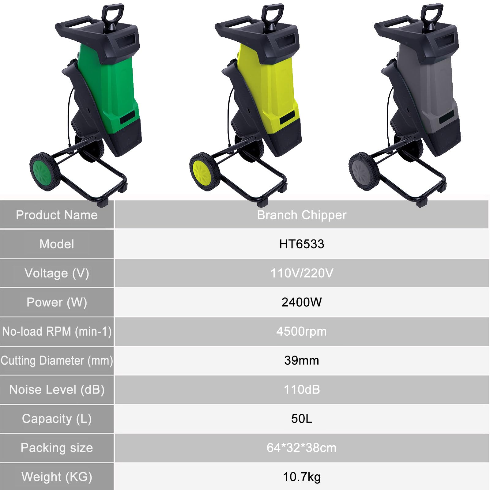 Trituradora De Ramas EléCtrica AutomáTica De 2400 W, 4500 RPM para Ramas De 0 A 40 Mm, con Bolsa Recolectora De 50 L Green