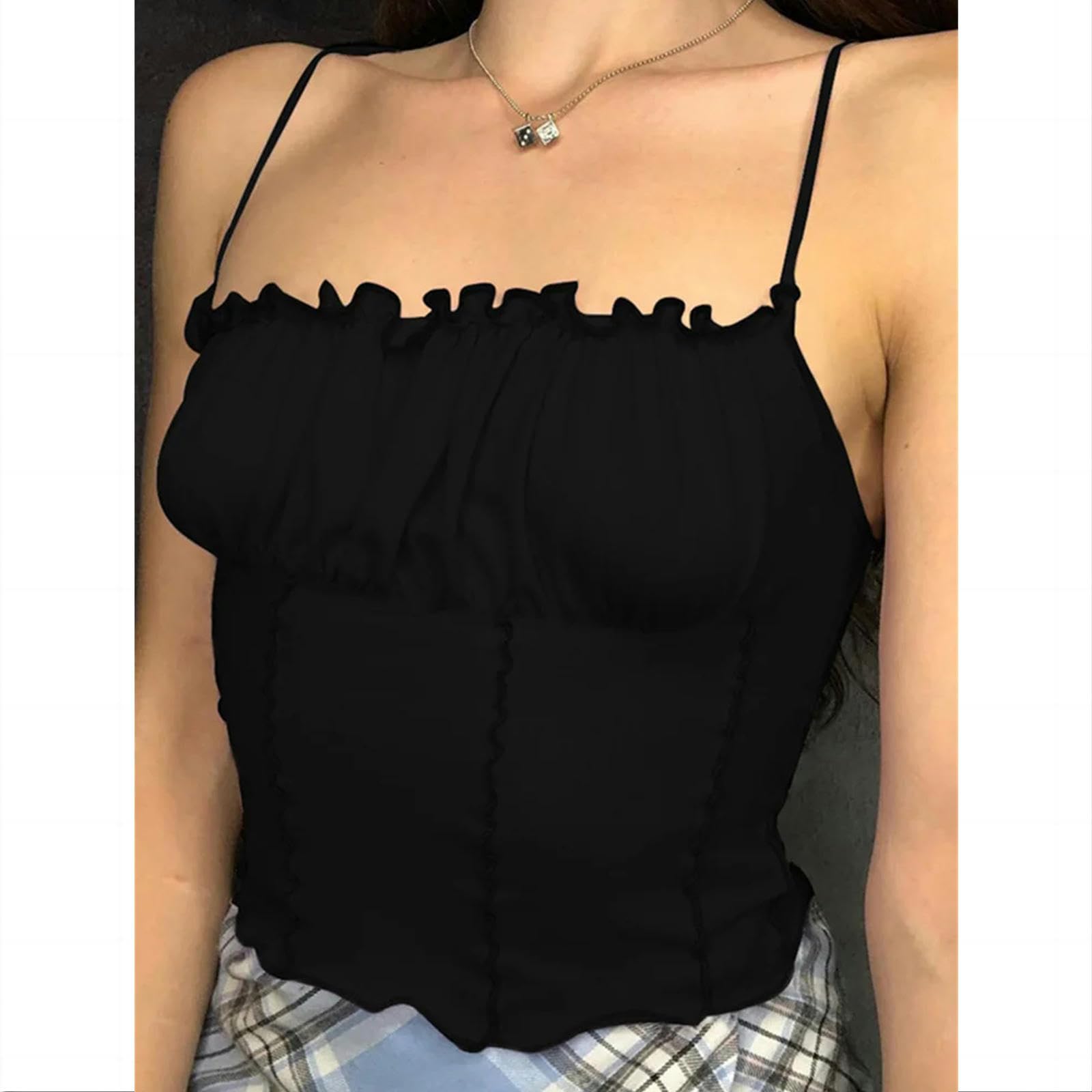 Camiseta sin Mangas Mujer Summer Women Ruffles Camiseta De Tanque Damas Sin Tiras Sin Tirantes Camisole De Topes Delgados Ruched Slim