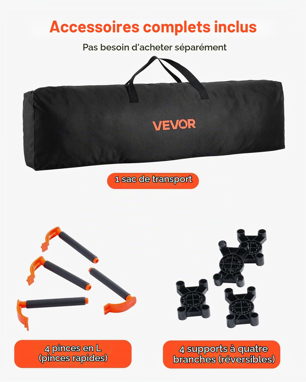 VEVOR Châssis Pliable Établi 244,5x125,5 cm, Support Table de Travail Charge 2724 kg, sans Assemblage, Pied d’Établi Portable avec Sac de Rangement, Plateau de Table Non Inclus, pour Garage Atelier