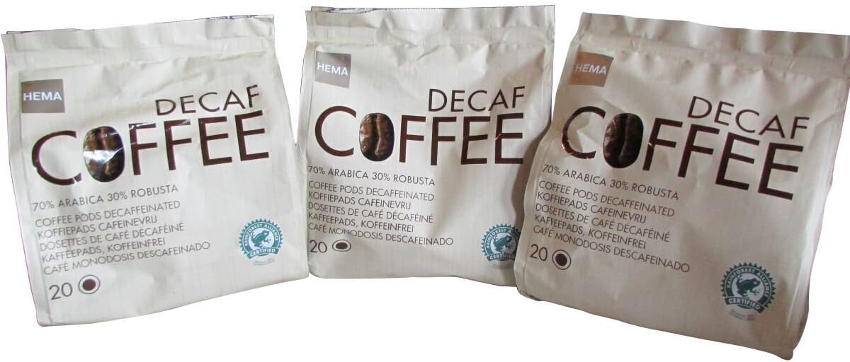 60 Decaffeinated Hema Coffee Pads/Pods -3 Pack Bundle for Senseo Style Machines- Dutch Favorite Coffee