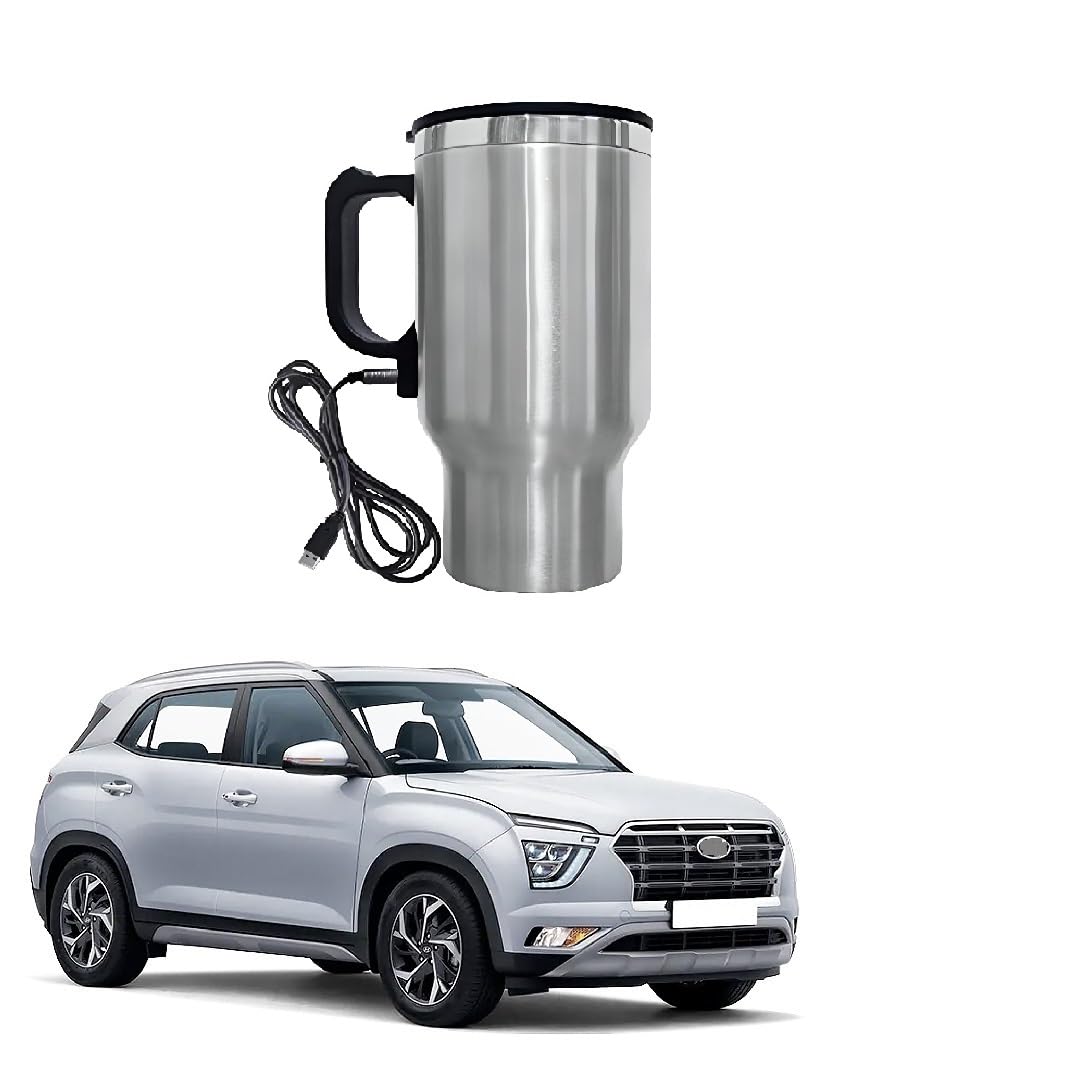 USB-Powered Car Travel Mug, Stainless Steel Electric Kettle with Handle, Silver Suitable For Creta Type-2-image-22