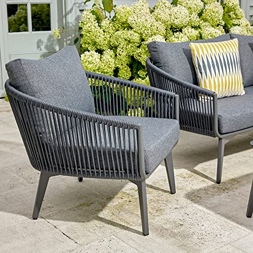 Image of DEVOKO Patio Furniture Set, 4 Pieces Porch Backyard Garden Outdoor Rope Sofa Furniture Set and Table Conversation Set (Dark Grey)