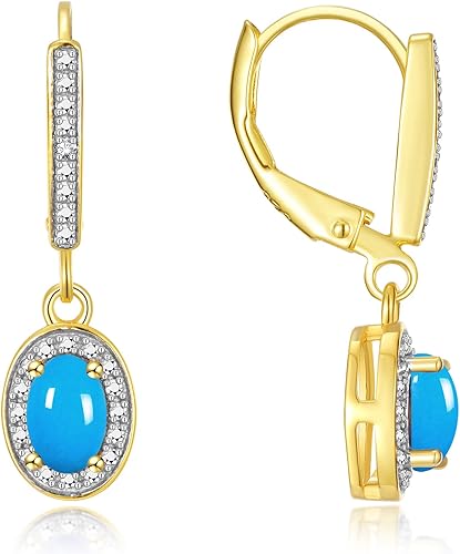 RYLOS Aretes para mujer aretes de oro de 14 quilates con piedra preciosa ovalada y diamantes auténticos aretes colgantes de 025 x 015 pulgadas