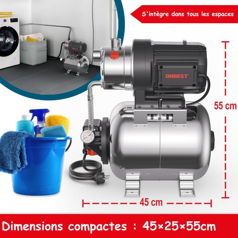 Surpresseur automatique domestique 1300W en acier inoxydable de 20 l idéal jardin et maison