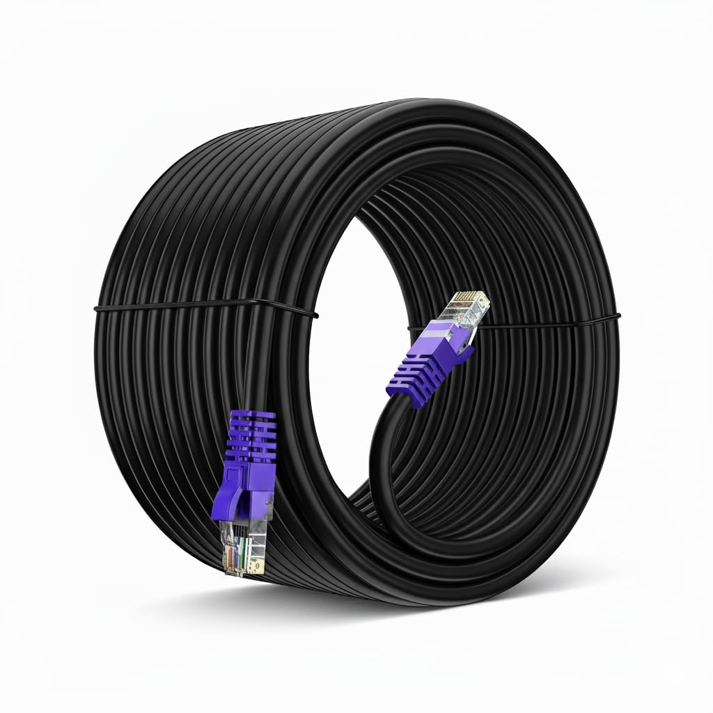 Sadow Heavy-Duty Cat6 Outdoor Ethernet Cable 35 Meter (115 Feet) | UV-Resistant, Waterproof, Direct Burial LAN Wire | High-Speed Network Lan cable 1Gbps / 550MHz for CCTV, Routers, and External-Black
