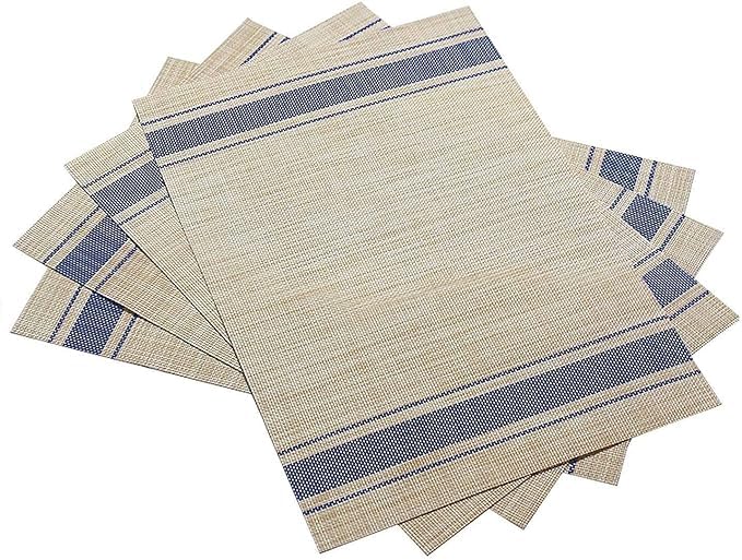 ERITIN Washable Table Mats Blue Lines Heat Resistant PVC Place for Holidays Parties and Everyday Seasonal Decoration Woven Placemats Dining Table (4pcs) 4
