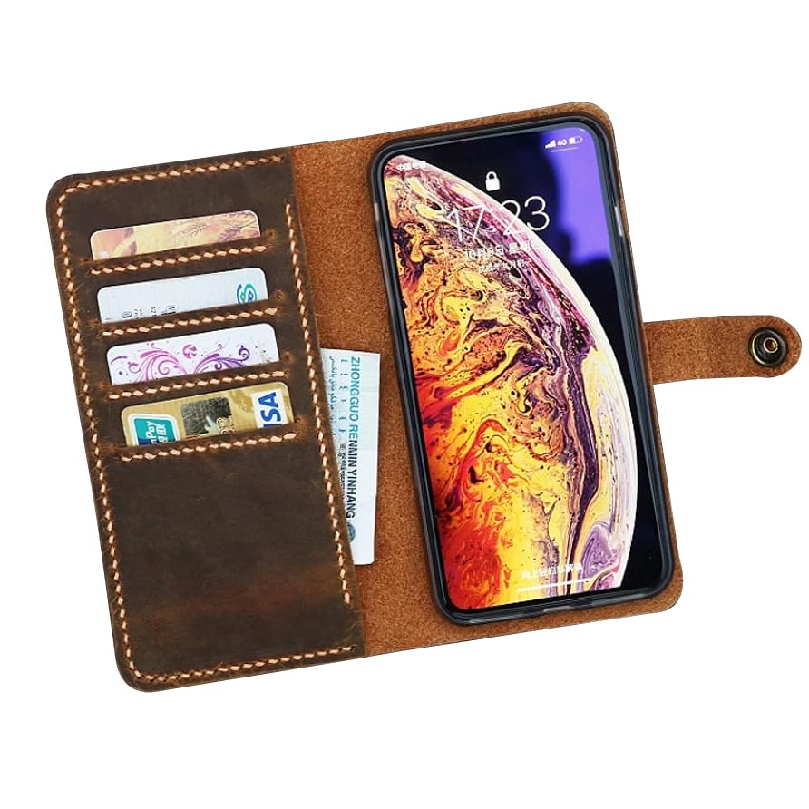 Personalized leather Wristlet wallet case for iPhone 16 15 14 Pro Max/distressed leather wallet cover Compatible with iPhone 16 15 14 Plus IP05MW-B