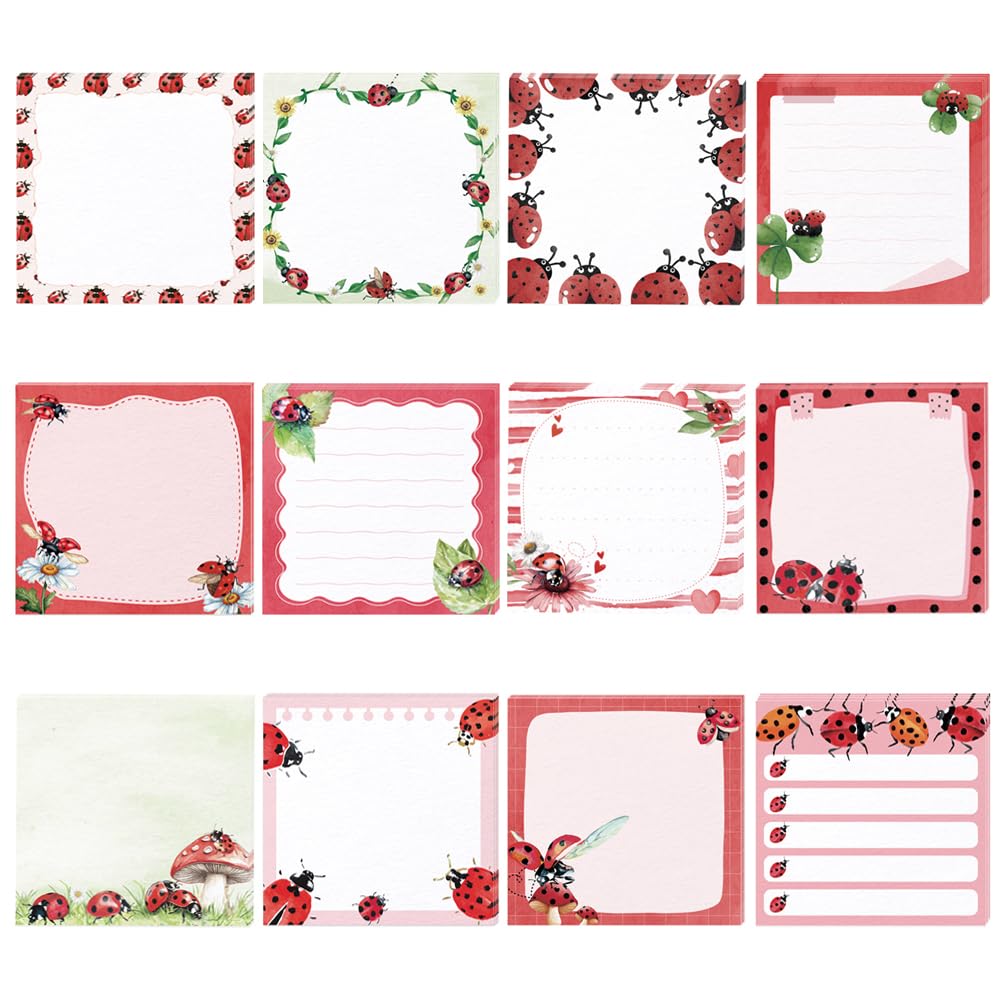 Ladybug Themed Sticky Notes - 12 Packs Lady Bug Self-Stick Note Pad Set 3x3 Inch Small to Do List Cute Sticky Memo Notes for School Office Home Supplies Students Teachers Gift 240 Sheets