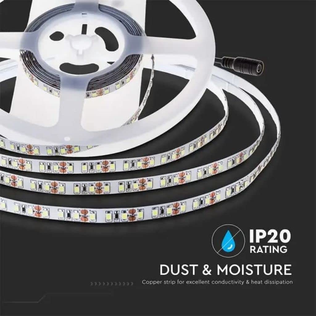 V-TAC Tira LED bobina de 10 metros 7,5 W por metro cinta luminosa SMD 2835 Color de la luz blanca fría 6500 K para interior con tira adhesiva, alimentada a 24 V.