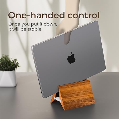 Miniatura 4 de DOVICK Soporte de madera para portátil con ranura para tableta, soporte vertical ajustable para computadora portátil para escritorio, oficina en