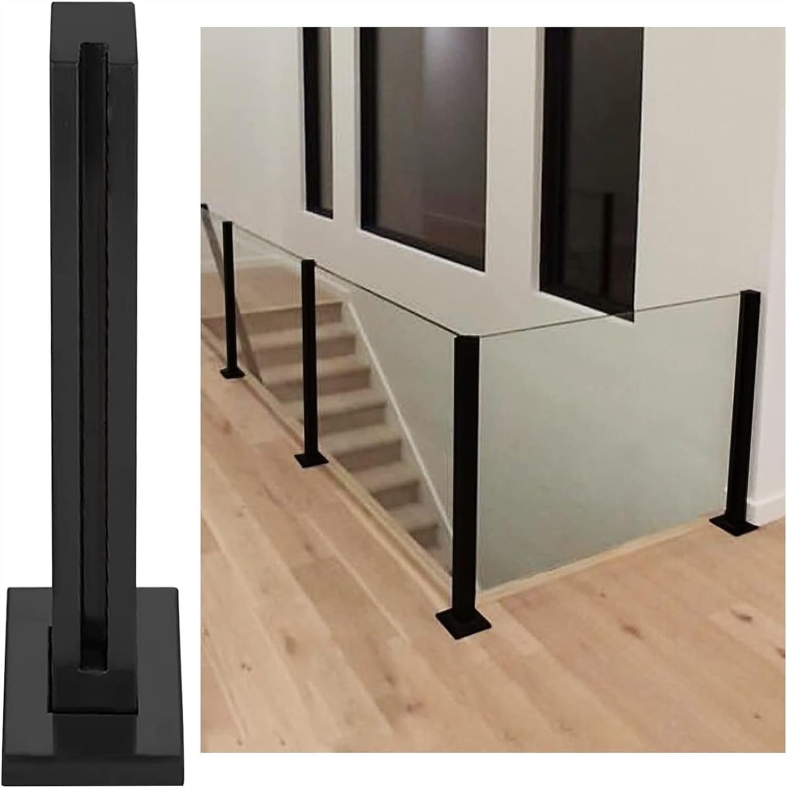 Zestaw czarnych aluminiowych balustrad szklanych, nowoczesny system balustrad szklanych do wnętrz/na zewnątrz, schody 95 cm na pokłady i schody, łatwa instalacja, stylowe rozwiązanie bezpieczeństwa