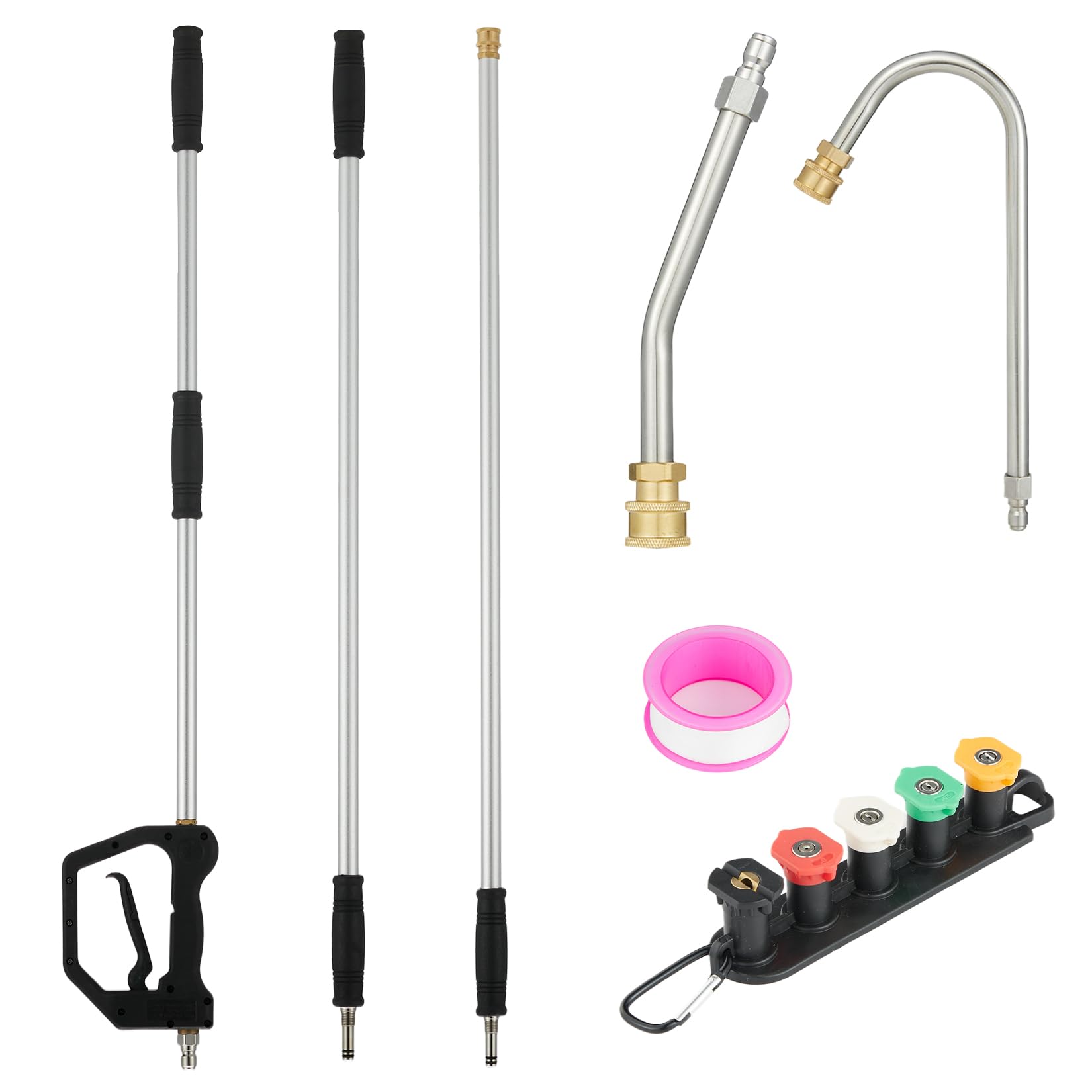 Garvee Pressure Washer Extension Wand Set, 4000 PSI High Pressure Washer Gun Extension Rod Power Washer Replacement Lance with 12 ft Telescoping Wand, Cleaning Wand Set with 5 Spray Nozzles