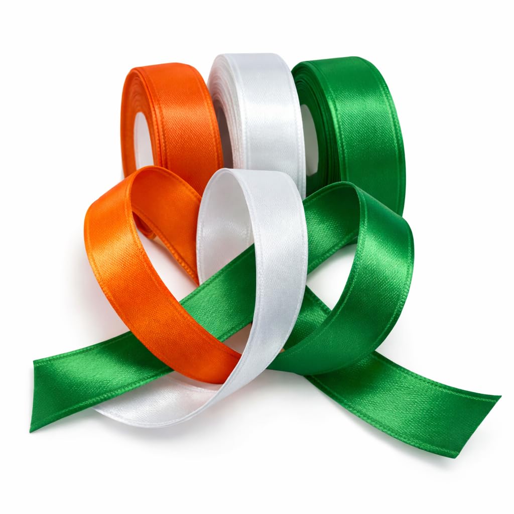 Tiranga Satin Ribbon Roll | 2 Inch Width × 9 Meter Long | for Craft, Decoration & Gift Wrapping | Indian Flag Theme Saffron White Green | Made in India Pack of 3 (S733)-image-14