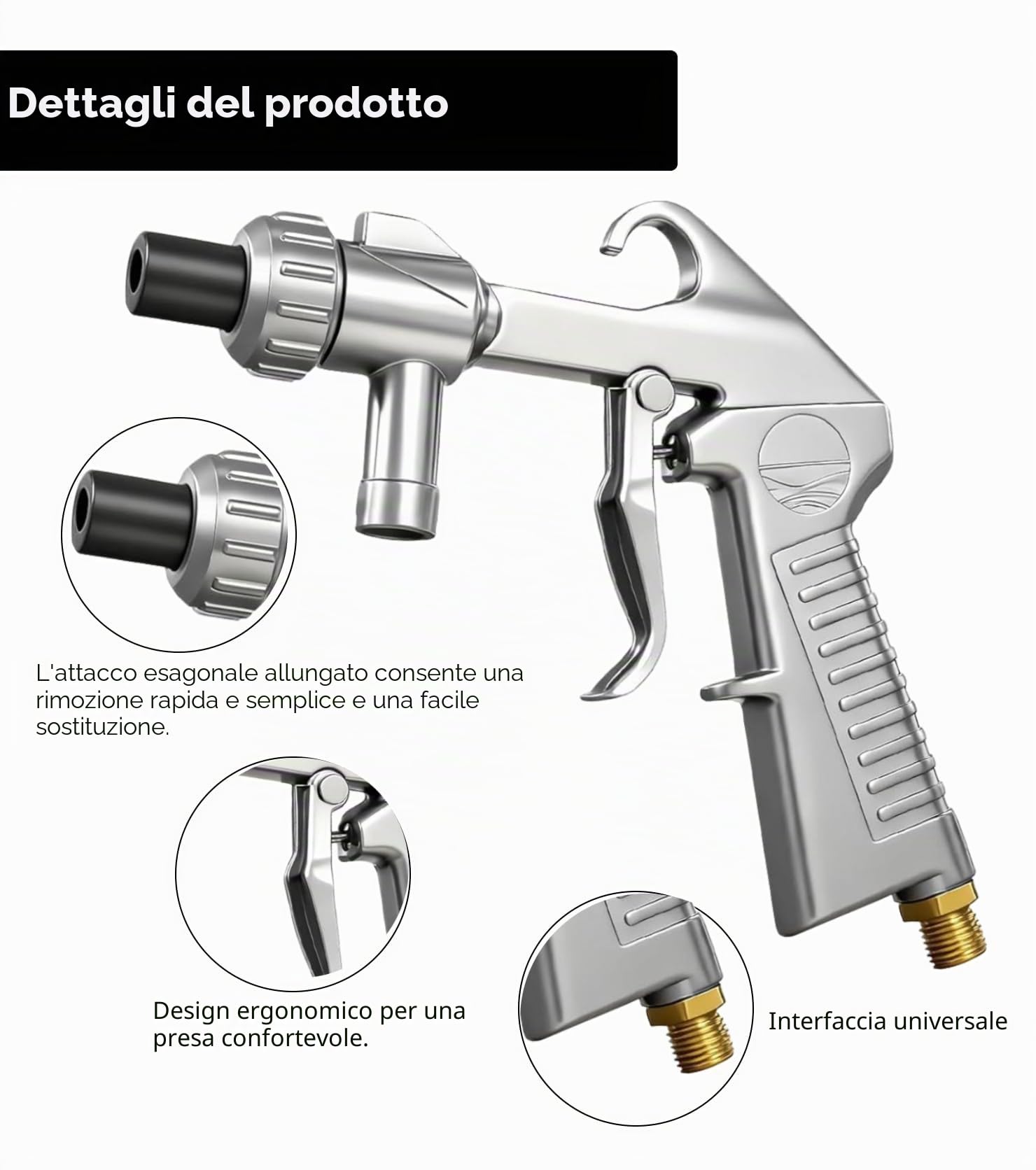 Pistola per Sabbiatura Set 5/6 mm con Ugello Lungo per Compressore