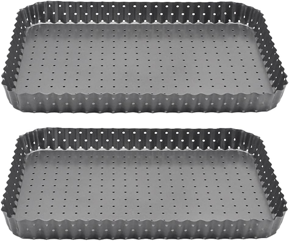 Perforated Quiche Tin Nonstick Pie Tin with Holes 2 Pack Removable Loose Bottom Pizza Tray Square