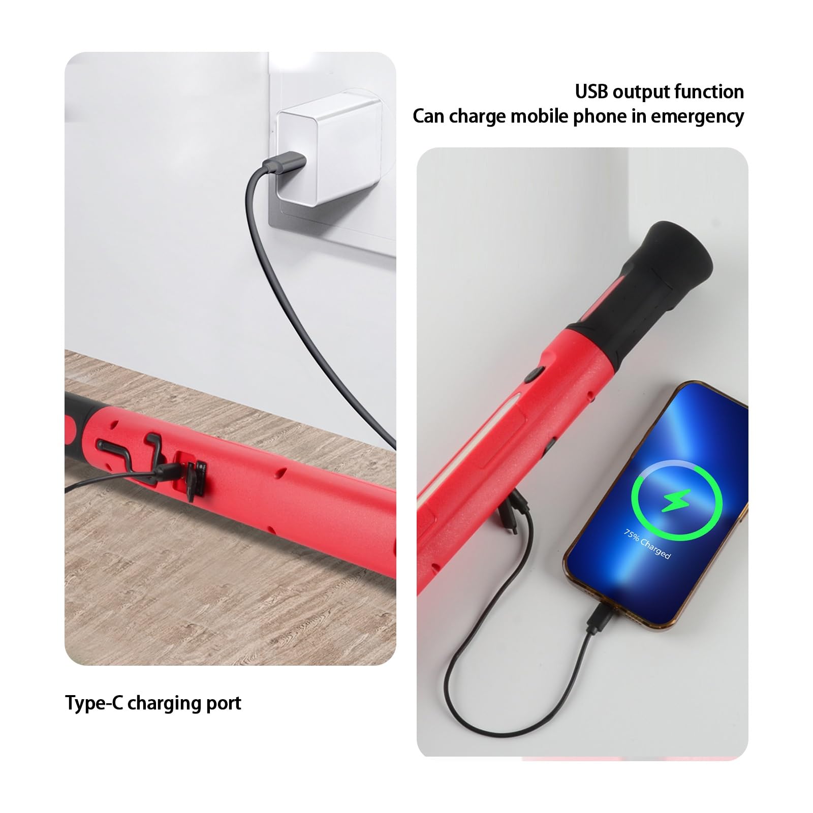 Luz de Trabajo 800LM Luz de Trabajo LED Brillante Luz de Trabajo Portátil Magnética Bajo el Capó con Ganchos y Salida de Corriente USB IP55 Impermeable Luz Mecánica